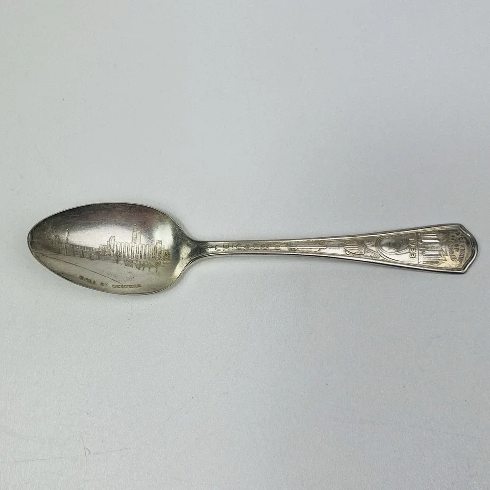 Vtg 1933 A Century of Progress Hall Of Science Silver Plated Souvenir Spoon